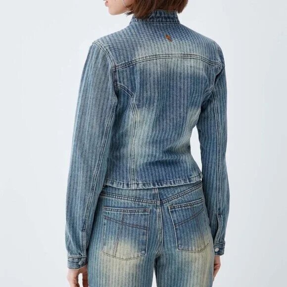The Ragged Priest striped denim cropped jacket with pockets - Picture 3 of 3